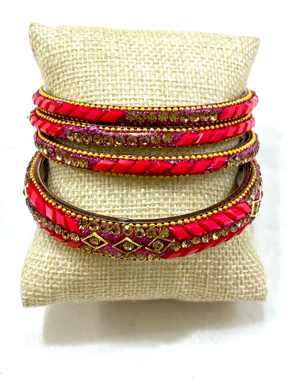 Vintage Pink-Red Crystal Embellished Bangle Set - Picture 4 of 5